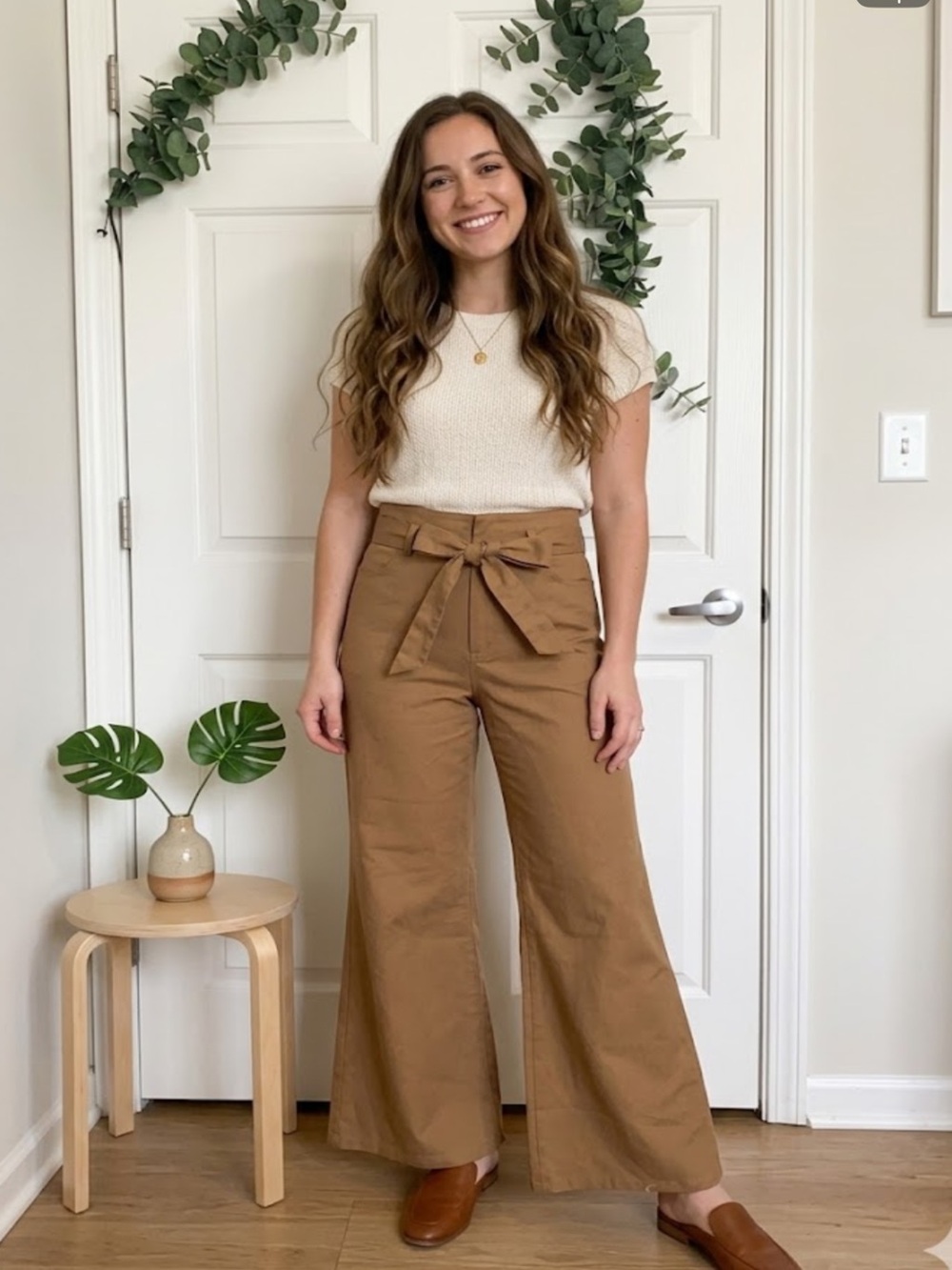 Flying Tomato Tan Tie-Waist Wide Leg Pants